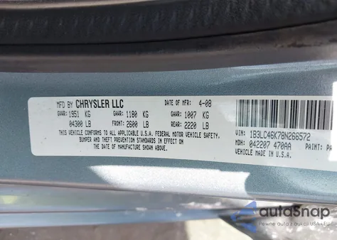 2008 Dodge Avenger Se z USA, uszkodzony, nr VIN 1B3LC46K78N266572